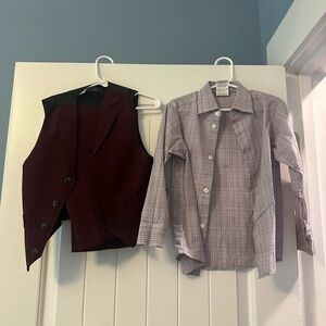 Van Heusen Kids Matching Set - Burgundy and White pants vest and button up set